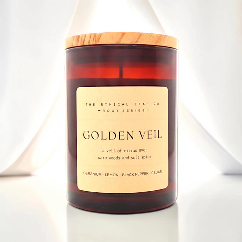 The Ethical Leaf Co. Signature Candle Golden Veil l Natural Essential Oil Signature Candle
