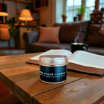 The Ethical Leaf Discover the calming atmosphere of our Essential Oil-infused Ocean Candle. Expertly crafted with natural scents of Eucalyptus, Ylang Ylang, Lime, and Niaouli, this invigorating aroma evokes the sensation of a serene beach walk. The Ocean Tin Candle