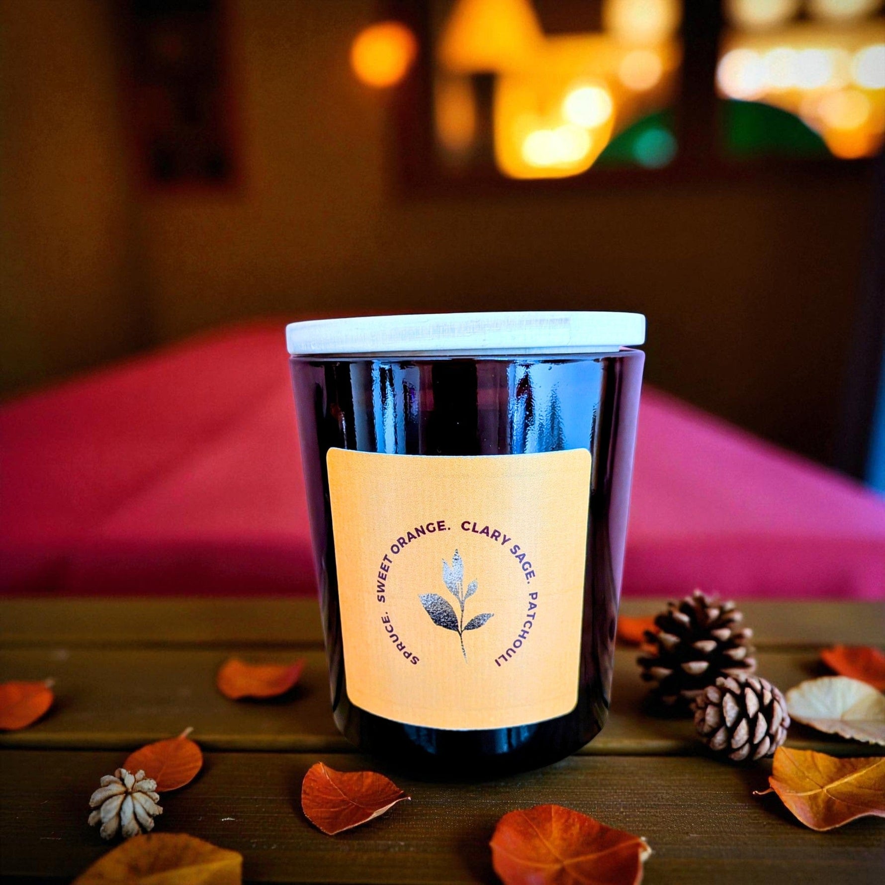 The Ethical Leaf Experience the soothing ambience of our Essential Oil infused Air Candle. Naturally Scented with Lavender, Cedarwood, Ylang Ylang and Bergamot. Create the prefect setting for entertaining your guests this summer. Medium 30 - 35hrs burn The Autumn Glow Candle