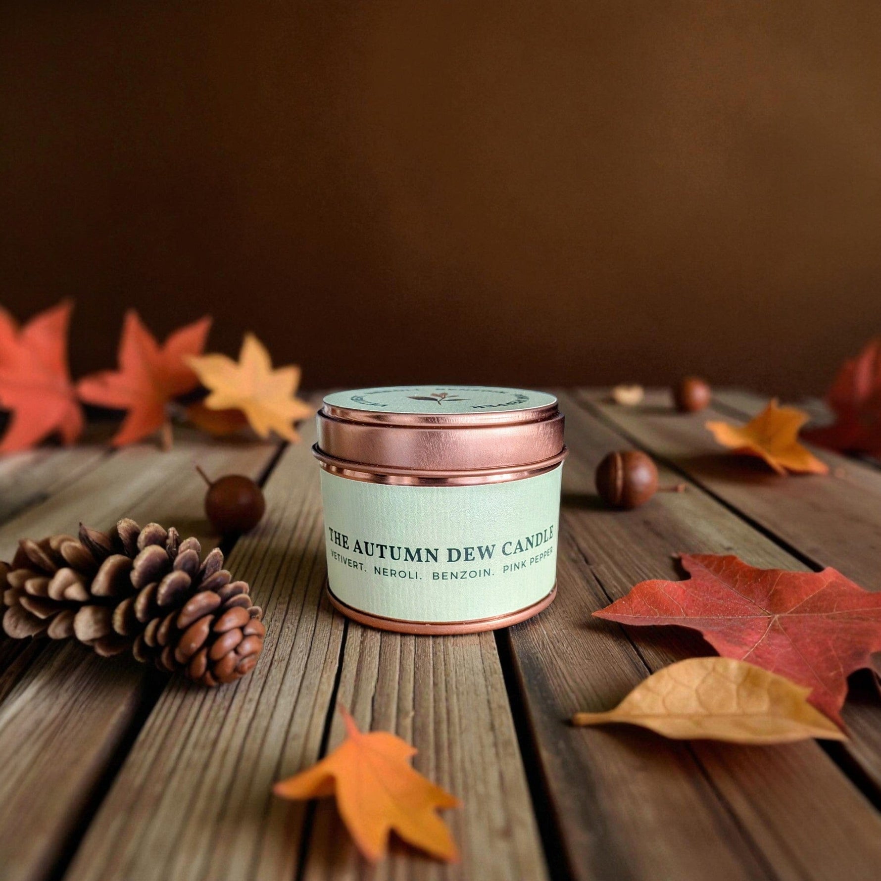 The Ethical Leaf Experience the soothing ambience of our Essential Oil infused Air Candle. Naturally Scented with Lavender, Cedarwood, Ylang Ylang and Bergamot. Create the prefect setting for entertaining your guests this summer. The Autumn Dew Tin Candle
