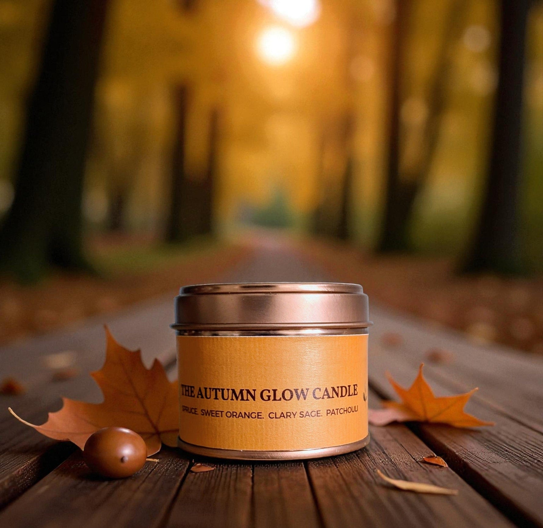 The Ethical Leaf Experience the soothing ambience of our Essential Oil infused Air Candle. Naturally Scented with Lavender, Cedarwood, Ylang Ylang and Bergamot. Create the prefect setting for entertaining your guests this summer. The Autumn Glow Candle Tin