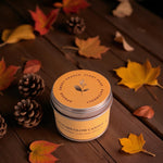 The Ethical Leaf Experience the soothing ambience of our Essential Oil infused Air Candle. Naturally Scented with Lavender, Cedarwood, Ylang Ylang and Bergamot. Create the prefect setting for entertaining your guests this summer. The Autumn Glow Candle Tin