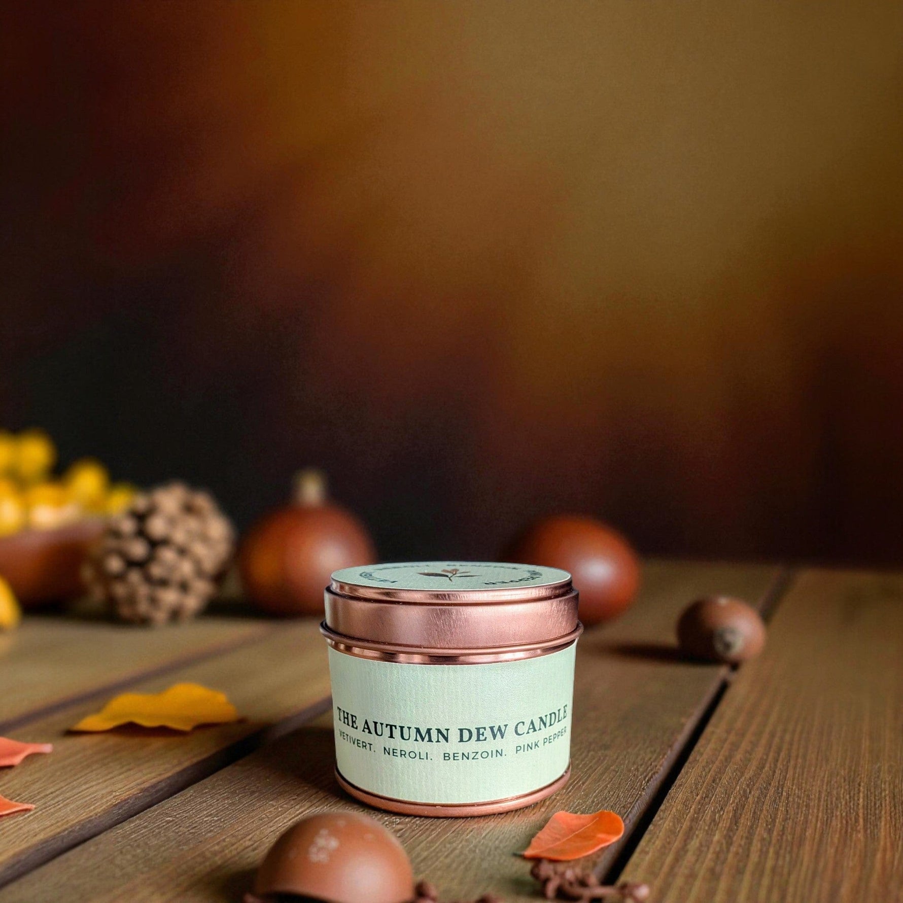 The Ethical Leaf Experience the soothing ambience of our Essential Oil infused Air Candle. Naturally Scented with Lavender, Cedarwood, Ylang Ylang and Bergamot. Create the prefect setting for entertaining your guests this summer. The Autumn Dew Tin Candle